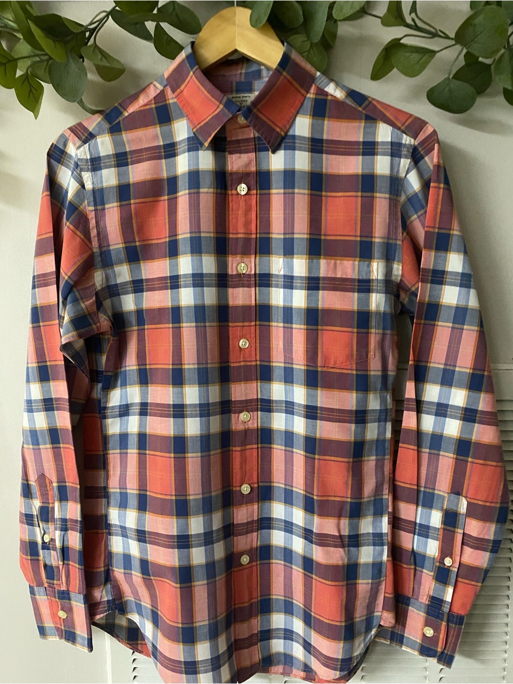 J. Crew Orange, Navy & White Plaid Button-Down Shirt